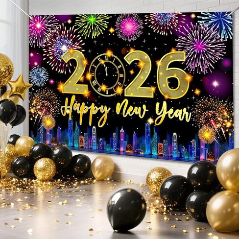 New Years Decorations 2024, Happy New Year Banner Backdrop, New Years Eve Party Supplies, NYE Decorations 2024, Happy New Year Eve Decorations for Door Banner Background Neon Party Supplies Decoration in Kuwait