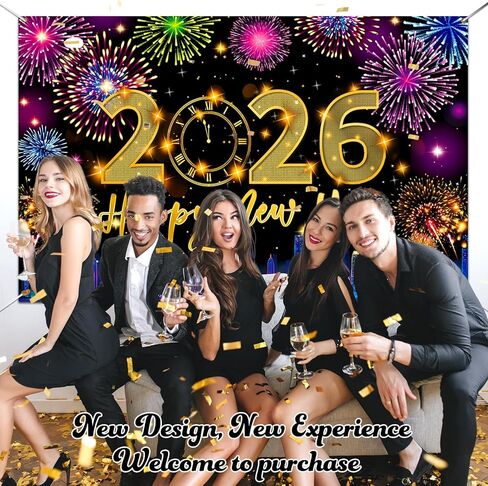 New Years Decorations 2024, Happy New Year Banner Backdrop, New Years Eve Party Supplies, NYE Decorations 2024, Happy New Year Eve Decorations for Door Banner Background Neon Party Supplies Decoration in Kuwait