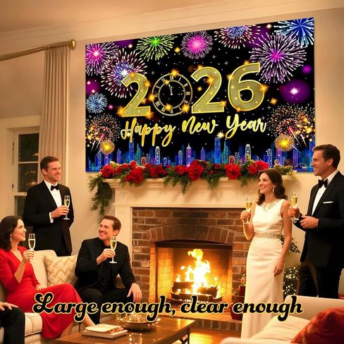 New Years Decorations 2024, Happy New Year Banner Backdrop, New Years Eve Party Supplies, NYE Decorations 2024, Happy New Year Eve Decorations for Door Banner Background Neon Party Supplies Decoration in Kuwait