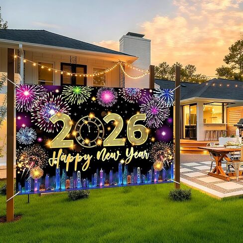 New Years Decorations 2024, Happy New Year Banner Backdrop, New Years Eve Party Supplies, NYE Decorations 2024, Happy New Year Eve Decorations for Door Banner Background Neon Party Supplies Decoration in Kuwait