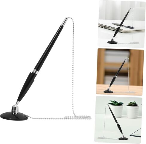 Healifty Hotel Desktop Ballpoint Pen with Adhesive Base and Chain Smooth Writing Signature Pen for Office Bank and Reception Desk Use Easy Refill Replacement in Saudi Arabia