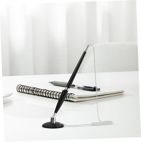 Veemoon Vertical Table Pen with Adhesive Base and Stainless Steel Chain Desktop Signature Pen for Office and Hotel Use Smooth Writing Black Ballpoint with Stable Fixed Stand in Saudi Arabia