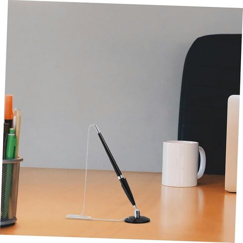 Veemoon Vertical Table Pen with Adhesive Base and Stainless Steel Chain Desktop Signature Pen for Office and Hotel Use Smooth Writing Black Ballpoint with Stable Fixed Stand in Saudi Arabia