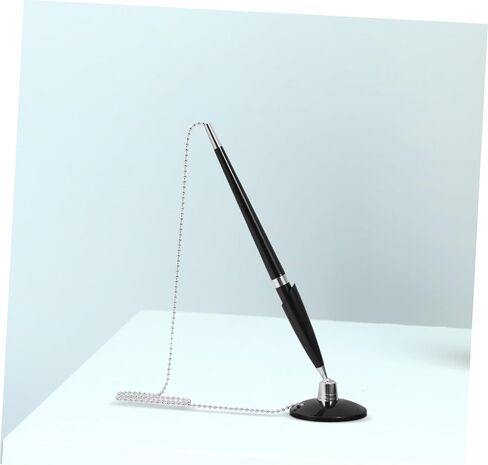 Veemoon Vertical Table Pen with Adhesive Base and Stainless Steel Chain Desktop Signature Pen for Office and Hotel Use Smooth Writing Black Ballpoint with Stable Fixed Stand in Saudi Arabia