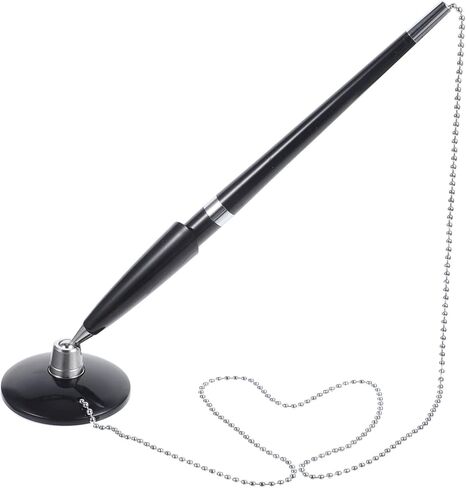 2pcs Desk Pens with Chain for Business Counters Ergonomic Smooth Writing Ballpoint Pens for Hotel Bank Office Use Black Plastic Design in Saudi Arabia