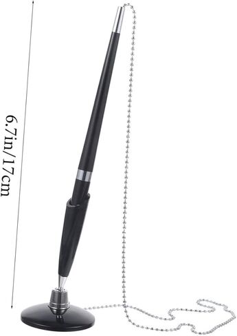 2pcs Desk Pens with Chain for Business Counters Ergonomic Smooth Writing Ballpoint Pens for Hotel Bank Office Use Black Plastic Design in Saudi Arabia