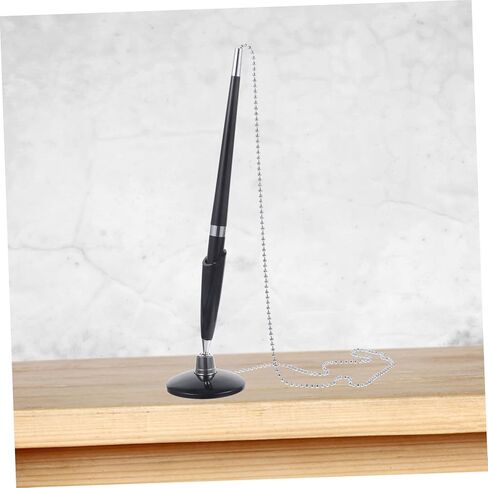 2pcs Desk Pens with Chain for Business Counters Ergonomic Smooth Writing Ballpoint Pens for Hotel Bank Office Use Black Plastic Design in Saudi Arabia