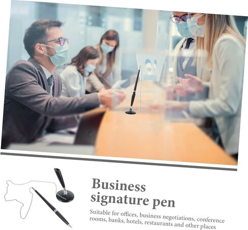 2pcs Desk Pens with Chain for Business Counters Ergonomic Smooth Writing Ballpoint Pens for Hotel Bank Office Use Black Plastic Design in Saudi Arabia