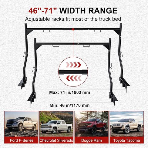 Heavy-Duty Universal Truck Bed Ladder Rack, 900LB Capacity, No-Drill Installation, Adjustable 46-71 inch Steel Cargo Rack for Kayaks, Lumber, Surfboards in Saudi Arabia