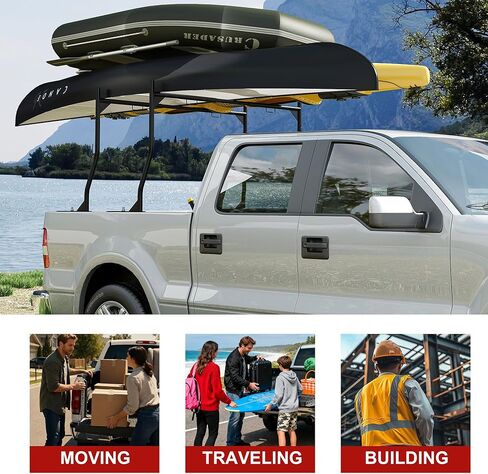 Heavy-Duty Universal Truck Bed Ladder Rack, 900LB Capacity, No-Drill Installation, Adjustable 46-71 inch Steel Cargo Rack for Kayaks, Lumber, Surfboards in Saudi Arabia