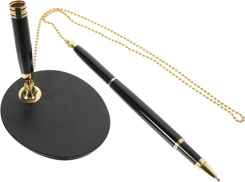 NUOBESTY Multi Function Writing Pen with Chain and Adhesive Holder Ergonomic Signature Pen for Office and Bank Use Abs and Stainless Steel Construction Quick Drying Ink Vertical Standing in Saudi Arabia