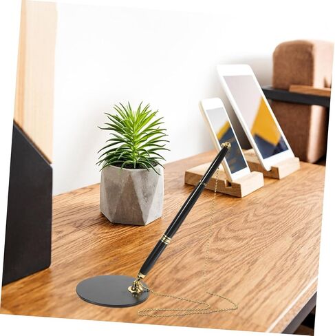 NUOBESTY Multi Function Writing Pen with Chain and Adhesive Holder Ergonomic Signature Pen for Office and Bank Use Abs and Stainless Steel Construction Quick Drying Ink Vertical Standing in Saudi Arabia