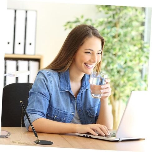 NUOBESTY Multi Function Writing Pen with Chain and Adhesive Holder Ergonomic Signature Pen for Office and Bank Use Abs and Stainless Steel Construction Quick Drying Ink Vertical Standing in Saudi Arabia
