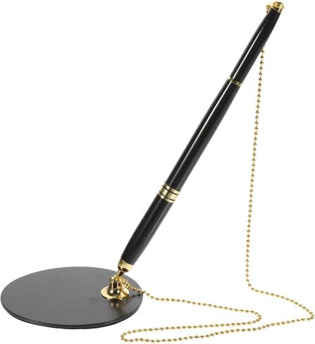Security Pen with Adhesive Chain and Abs Base Smooth Writing Business Signature Countertop Pen for Bank Table Use Stylish Black with Gold Accents Comfortable Grip and Stainless in Saudi Arabia