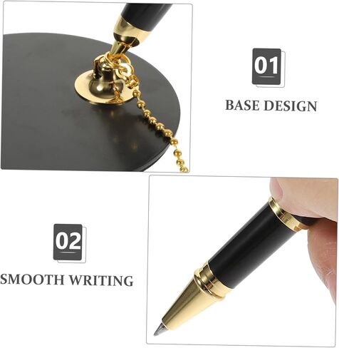 Security Pen with Adhesive Chain and Abs Base Smooth Writing Business Signature Countertop Pen for Bank Table Use Stylish Black with Gold Accents Comfortable Grip and Stainless in Saudi Arabia