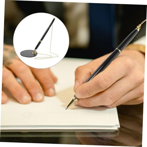 Security Pen with Adhesive Chain and Abs Base Smooth Writing Business Signature Countertop Pen for Bank Table Use Stylish Black with Gold Accents Comfortable Grip and Stainless in Saudi Arabia