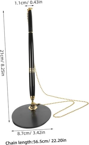 Healifty Business Signature Pen with Adhesive Chain and Vertical Stand Multi Function Writing Pen for Bank Counters and Office Use Abs Stainless Steel Quick Drying Ink Black with Gold in Saudi Arabia