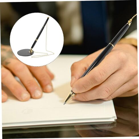Healifty Business Signature Pen with Adhesive Chain and Vertical Stand Multi Function Writing Pen for Bank Counters and Office Use Abs Stainless Steel Quick Drying Ink Black with Gold in Saudi Arabia