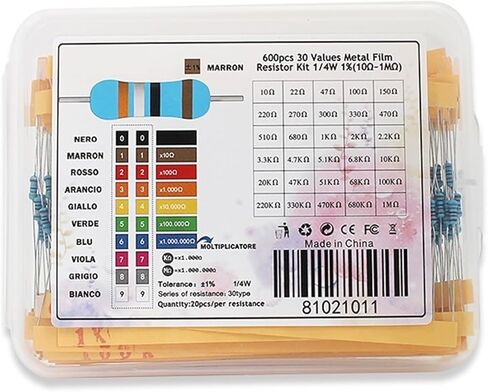 600pcs Metal film Resistors 1% resistance 1/4W throught hole diy electronic kit 30 value*20pcs 0.25W Set of resistor 10 ohm ~ 1M in Saudi Arabia