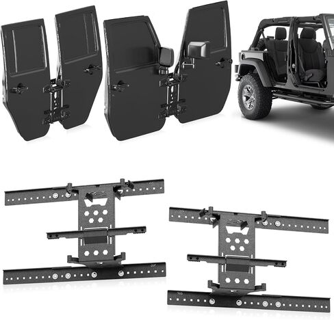 نظام تخزين الباب حامل حامل حامل متوافق مع 2007-2025 Jeep Gladiator JT & Wrangler JK JKU JL JLU Unlimited 4 أبواب، حامل أبواب قابل للإزالة مثبت على الحائط (الأبواب الأمامية والخلفية، أسود) in Saudi Arabia