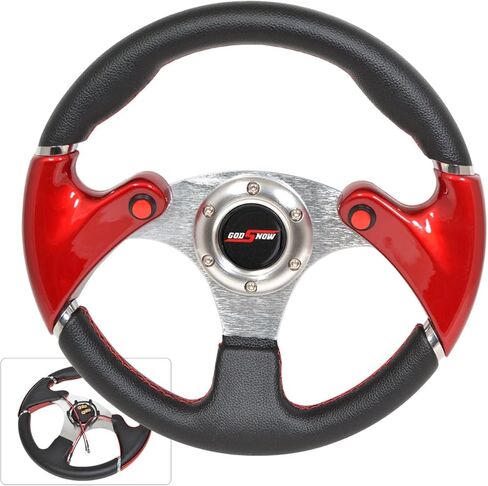AJP Distributors Car Steering Wheel,Quick Release Steering Wheel,Universal 6 Bolt Hole 320mm 3 Spokes Pvc Leather Black Nos Button Red Steering Wheels Jdm Godsnow Button in Saudi Arabia