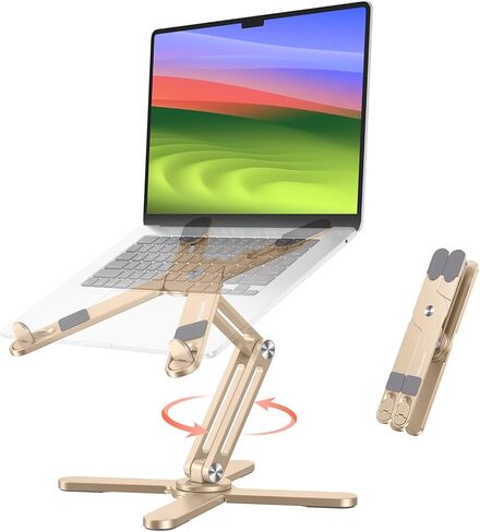 OMOTON 360 Rotating Laptop Stand Riser for Desk, Ergonomic Foldable Computer Stand Adjustable Height Angles for Collaborative Work, Easy Storage Fit Macbooks,All Laptops up to 16 inches, Silver in Kuwait