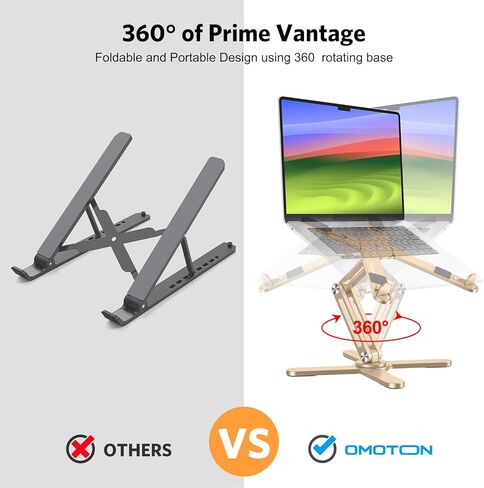 OMOTON 360 Rotating Laptop Stand Riser for Desk, Ergonomic Foldable Computer Stand Adjustable Height Angles for Collaborative Work, Easy Storage Fit Macbooks,All Laptops up to 16 inches, Silver in Kuwait