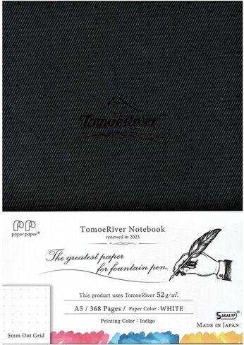 دفتر Tomoe River FP (52 جم/م2) من SANZEN، 5.85 بوصة × 8.27 بوصة، 368 صفحة (184 ورقة)، غطاء صلب، منقط 5 مم، مرتبط بخيط، أبيض (SR-A5DBW) in Kuwait