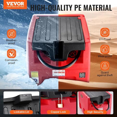 VEVOR Portable Diesel & Gasoline Tank, 48 Gallon, 10.6GPM Flow Rate, Diesel Fuel Tank with 12V Electric Transfer Pump, 13.1ft Hose, Auto Fueling Nozzle, Transfer Tank for Easy Fuel Transportation, Red in Saudi Arabia