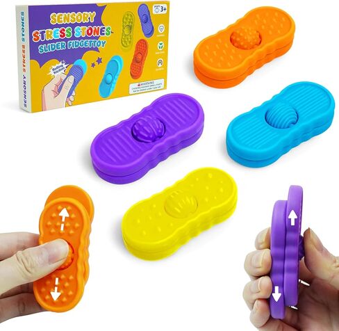 Fidget Roller Sliders Sensory Toys for Kids - 4 Pack Silicone Fidget Slider for Autism, Anxiety & ADHD, Calming Tools for Adults Office Desk / Travel Classroom Must Haves, Gifts for Kids in Saudi Arabia