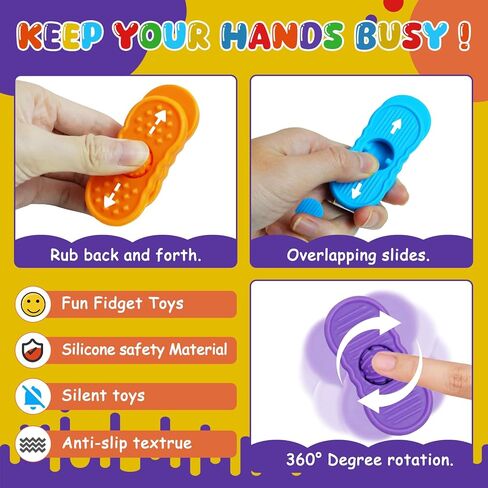 Fidget Roller Sliders Sensory Toys for Kids - 4 Pack Silicone Fidget Slider for Autism, Anxiety & ADHD, Calming Tools for Adults Office Desk / Travel Classroom Must Haves, Gifts for Kids in Saudi Arabia