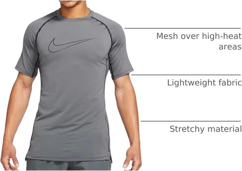 Nike Pro Dri-FIT Men's Slim Fit Short-Sleeve Dri-Fit Top (US, Alpha, Medium, Regular, Regular, Pace Gray) in Saudi Arabia
