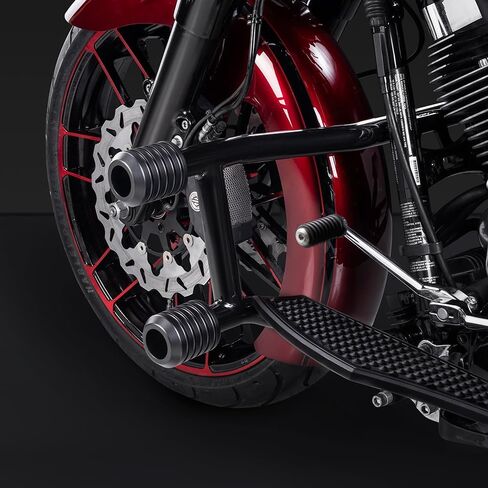 شريط تحطم Advanblack Protek ذو خطوتين للطرق السريعة مع منزلق CNC مناسب لـ 2014-2025 Harley Touring Road Glide Street Glide Electra Glide - ترقية أداء حارس المحرك (أحمر CNC) in Saudi Arabia