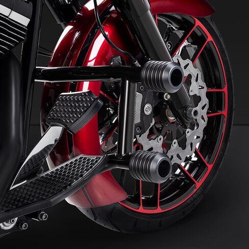 شريط تحطم Advanblack Protek ذو خطوتين للطرق السريعة مع منزلق CNC مناسب لـ 2014-2025 Harley Touring Road Glide Street Glide Electra Glide - ترقية أداء حارس المحرك (أحمر CNC) in Saudi Arabia