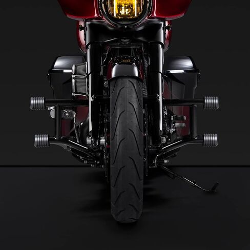 شريط تحطم Advanblack Protek ذو خطوتين للطرق السريعة مع منزلق CNC مناسب لـ 2014-2025 Harley Touring Road Glide Street Glide Electra Glide - ترقية أداء حارس المحرك (أحمر CNC) in Saudi Arabia