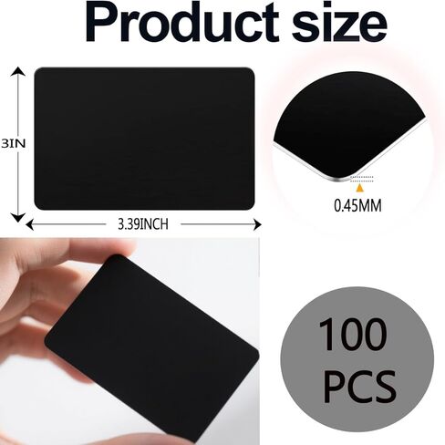 100 PCS Aluminum Business Card Blanks 0.45 mm Thickness Black Metal Business Cards for Laser Engraving House Office Multipurpose Custom DIY, 3.4 x 2.1 Inch in Kuwait