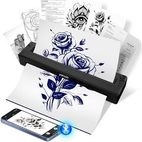 طابعة وشم استنسل للمبتدئين والفنانين، آلة طباعة وشم حرارية لاسلكية مع 10 قطع من الورق الحراري و3 قطع من أوراق النقل، آلة وشم محمولة، تدعم Android وiOS وWindows وMacOS in Kuwait