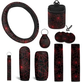 مجموعة إكسسوارات السيارة الداخلية بطبعة الفهد 10 قطع غطاء عجلة القيادة مقاس 15 بوصة باللون الأسود، وتخزين فتحة التهوية، وحامل الأكواب، وغطاء ناقل الحركة، وواقي فرامل اليد هدية للأصدقاء in Kuwait