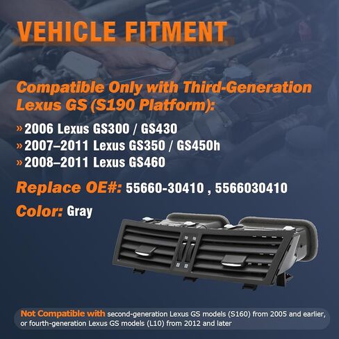 لوحة منفذ تنفيس الهواء في مركز داش متوافقة مع 2006-2011 لكزس GS300 GS350 GS430 GS450h GS460 لوحة القيادة تكييف الهواء تنفيس استبدال OE # 55660-30410 5566030410 (رمادي) in Kuwait
