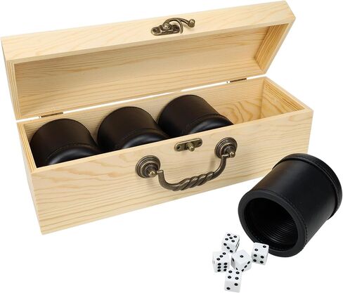 WE Games Leather Dice Cups Set of 4 in Wood Presentation Case – Bundle Includes 20 White Dice for Liars Dice in Saudi Arabia