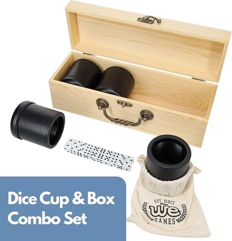 WE Games Leather Dice Cups Set of 4 in Wood Presentation Case – Bundle Includes 20 White Dice for Liars Dice in Saudi Arabia