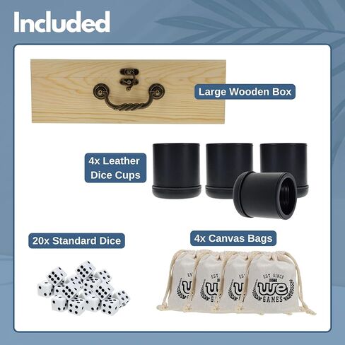 WE Games Leather Dice Cups Set of 4 in Wood Presentation Case – Bundle Includes 20 White Dice for Liars Dice in Saudi Arabia