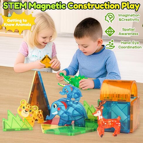 Oriate Jungle Animal Toys for Magnetic Tiles, 5pcs Movable Joints Forest Magnetic Animals for Magnet Building Tiles, Educational Zoo Animals Compatible with Kids Magnetic Blocks in Saudi Arabia