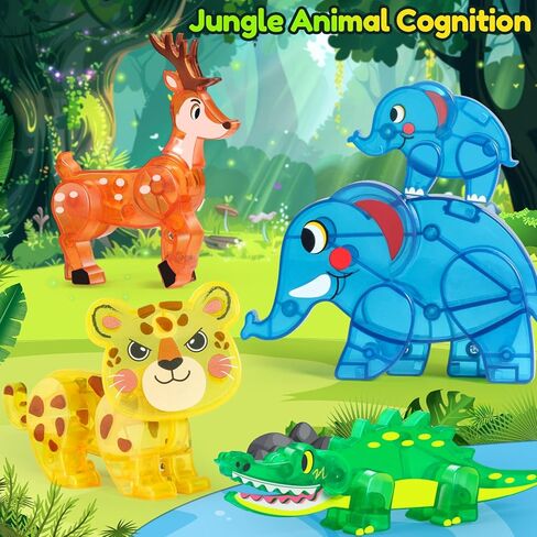 Oriate Jungle Animal Toys for Magnetic Tiles, 5pcs Movable Joints Forest Magnetic Animals for Magnet Building Tiles, Educational Zoo Animals Compatible with Kids Magnetic Blocks in Saudi Arabia