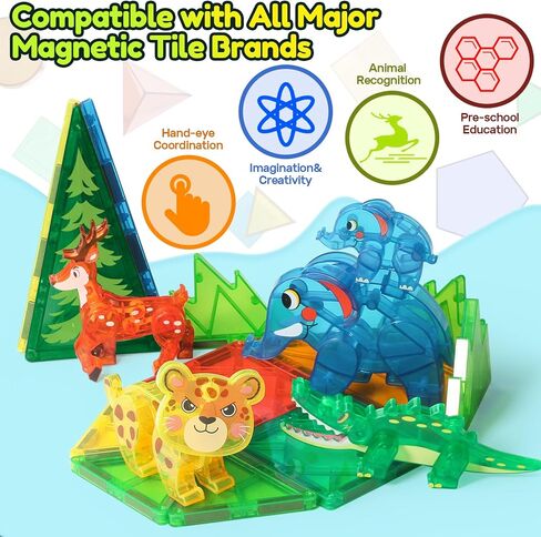 Oriate Jungle Animal Toys for Magnetic Tiles, 5pcs Movable Joints Forest Magnetic Animals for Magnet Building Tiles, Educational Zoo Animals Compatible with Kids Magnetic Blocks in Saudi Arabia