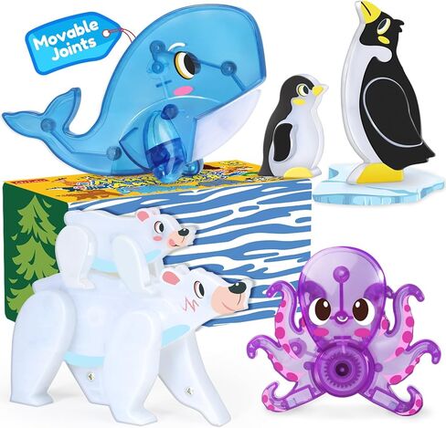 Oriate Jungle Animal Toys for Magnetic Tiles, 5pcs Movable Joints Forest Magnetic Animals for Magnet Building Tiles, Educational Zoo Animals Compatible with Kids Magnetic Blocks in Saudi Arabia
