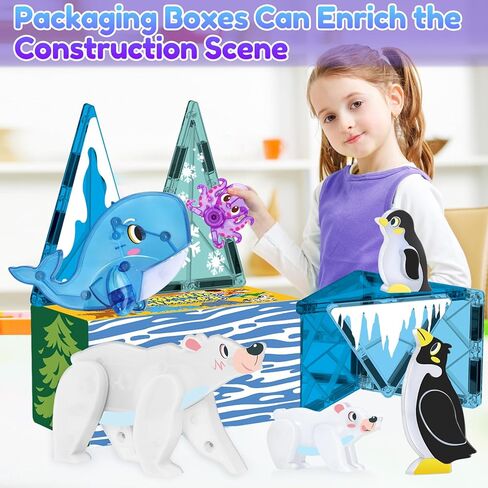 Oriate Jungle Animal Toys for Magnetic Tiles, 5pcs Movable Joints Forest Magnetic Animals for Magnet Building Tiles, Educational Zoo Animals Compatible with Kids Magnetic Blocks in Saudi Arabia