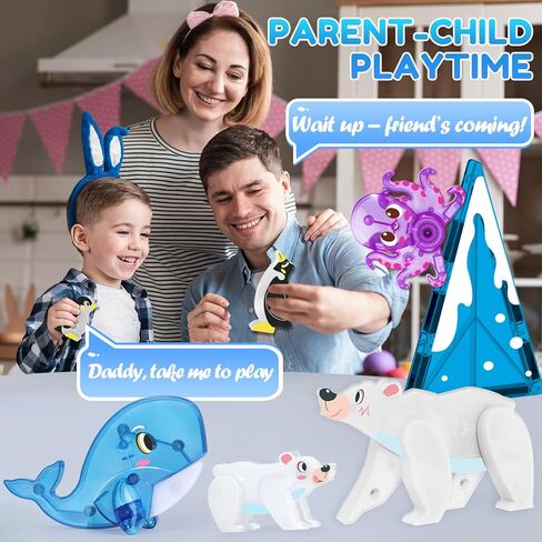 Oriate Jungle Animal Toys for Magnetic Tiles, 5pcs Movable Joints Forest Magnetic Animals for Magnet Building Tiles, Educational Zoo Animals Compatible with Kids Magnetic Blocks in Saudi Arabia