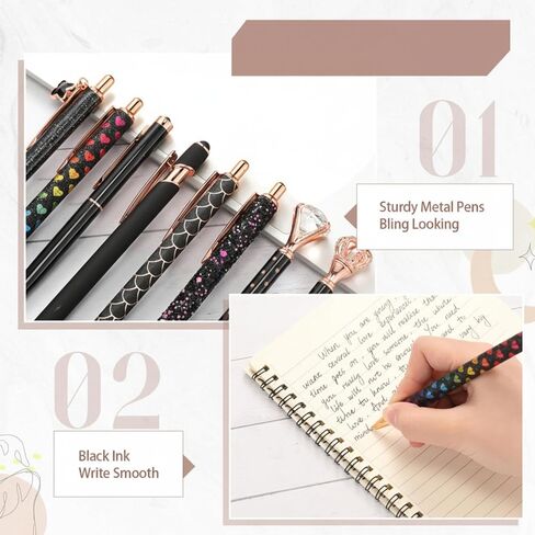 9 Pcs Ballpoint Pens Set Metal Crystal Diamond Pen Glitter Pen for Journaling Black Ink Pretty Cute Pens Fancy Pens Gifts for Women Girls Christmas Birthday School Office Desk(Purple) in Saudi Arabia