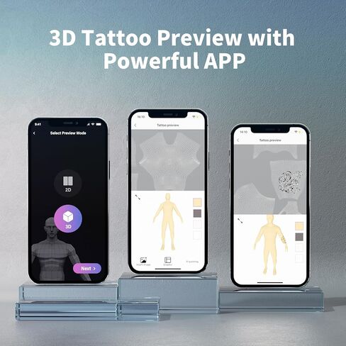Wireless Tattoo Transfer Stencil Printer, Portable Thermal Tattoo Machine for Tattoo Beginners with 40pcs Stencil Paper, Compatible with Smartphone & PC, Rechargeable & Inkless, Black in Saudi Arabia